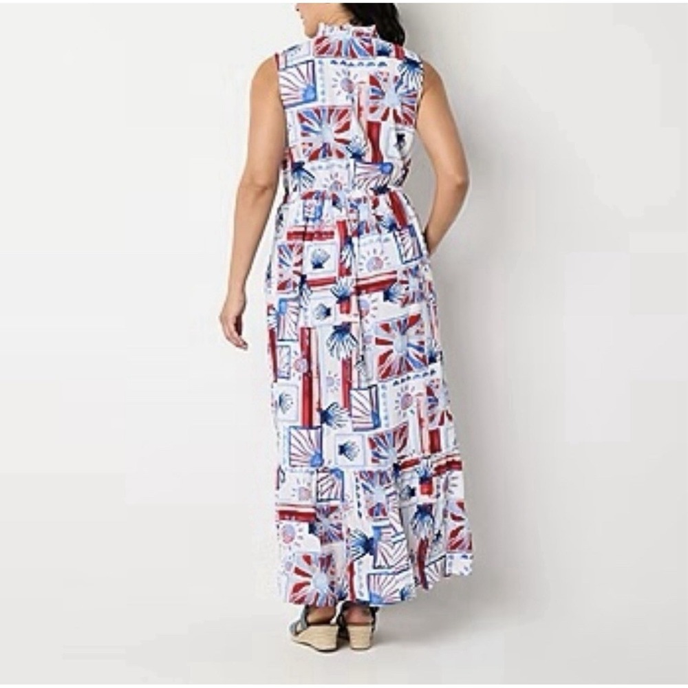 St John's Bay Women's XL‎ Sleeveless Dress Red White Blue Vacation Travel NEW - Picture 10 of 10